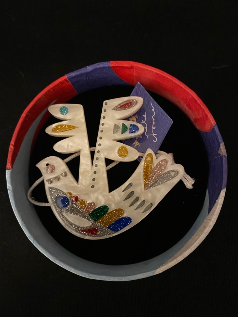 Colorful Mother-of-Pearl Dove Brooch with Glitter Accents
